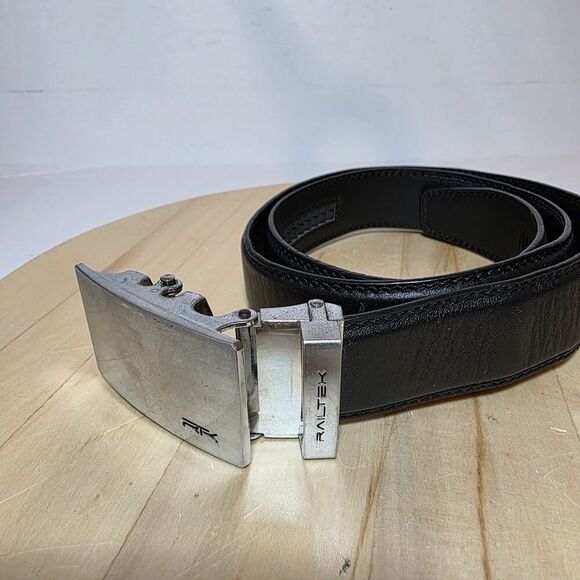 Railtek Dull Metal Frame Latch Clamp Belt Buckle With Size 33 Black Leather Belt - Picture 2 of 7